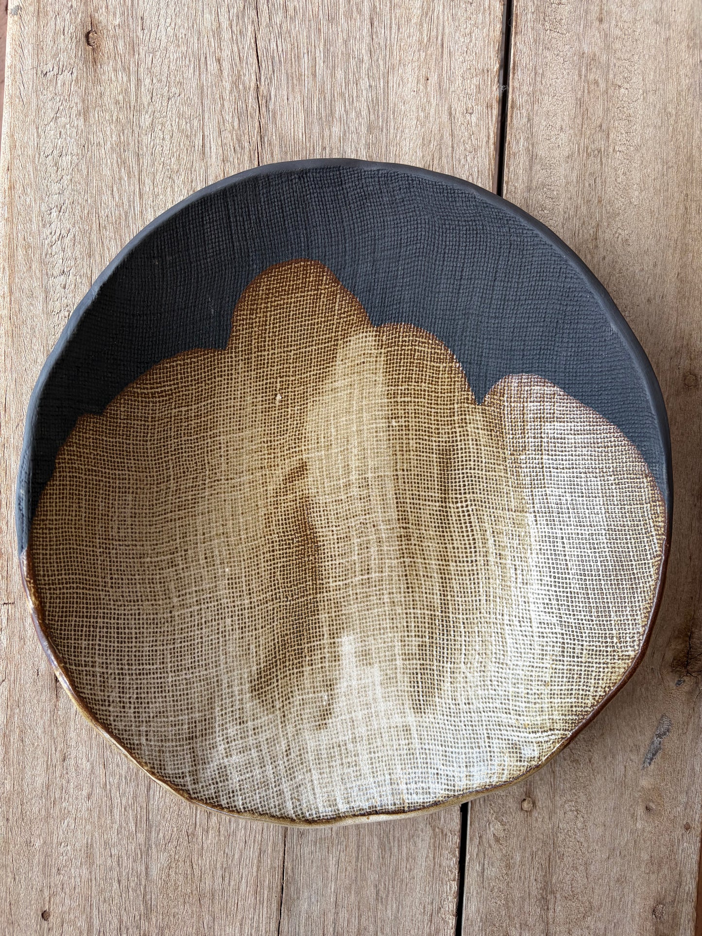 Cappuccino & Black Linen 14" Serving Bowl