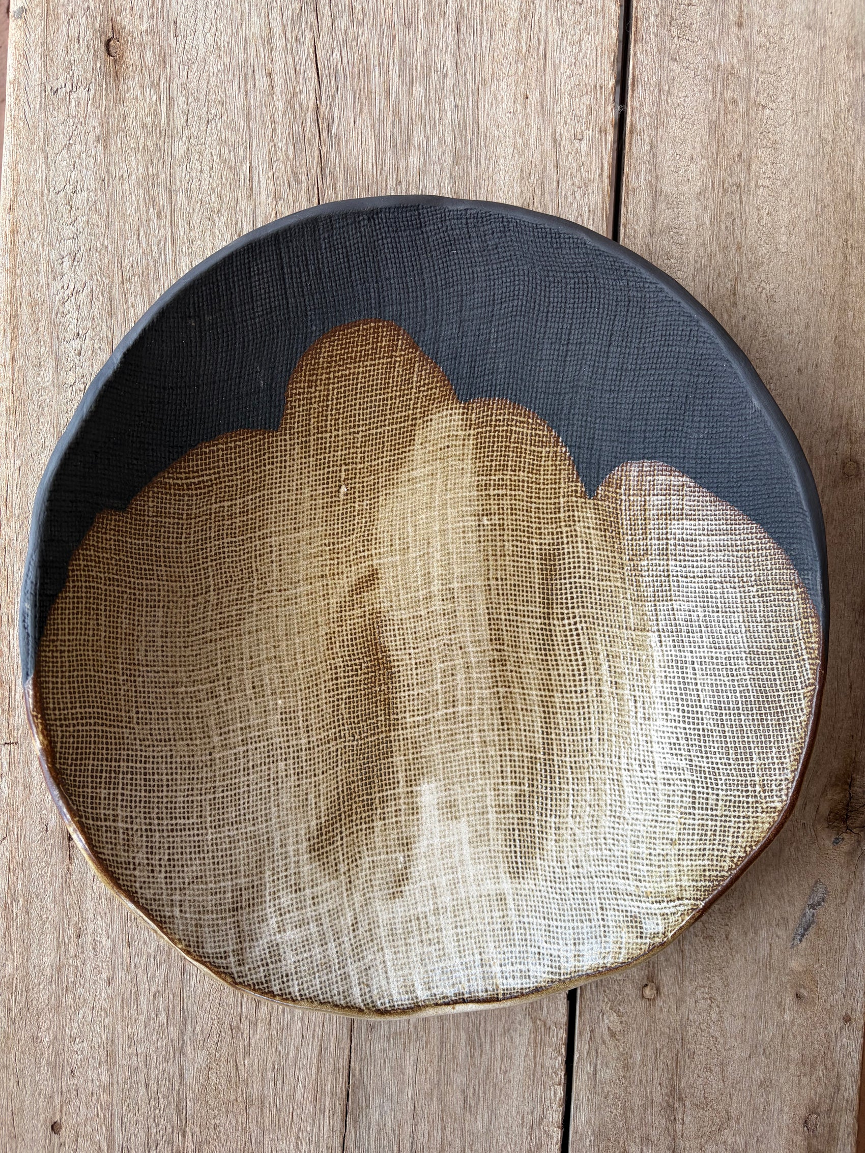 Cappuccino & Black Linen 14" Serving Bowl