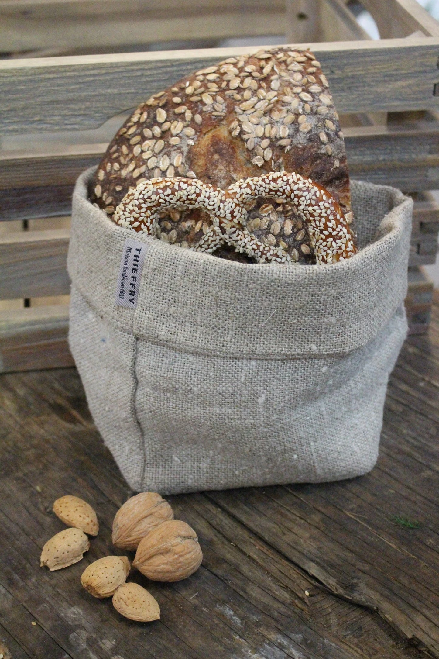 Thieffry Raw Belgian Linen Bread Basket