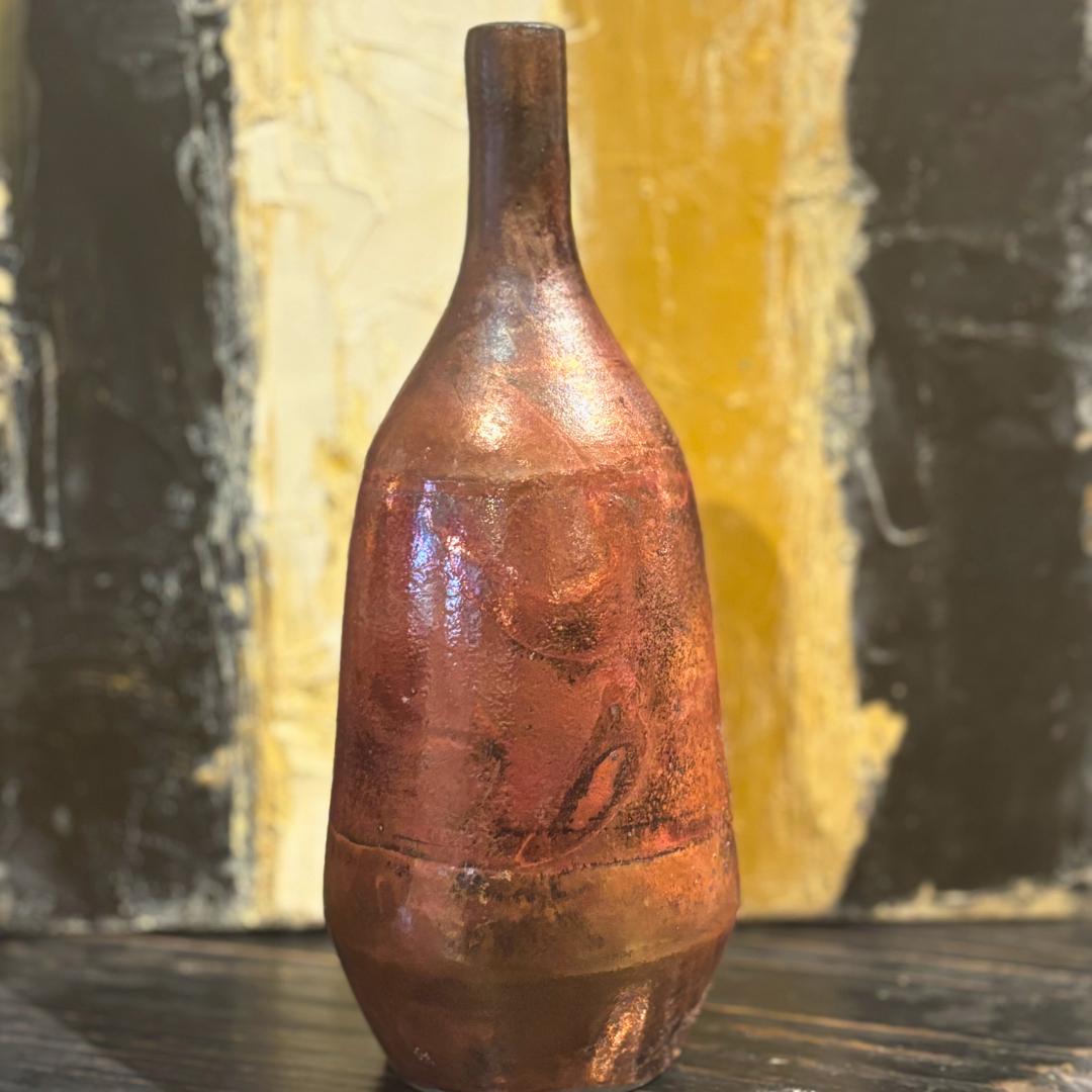 Bottle Neck Copper Raku Pot