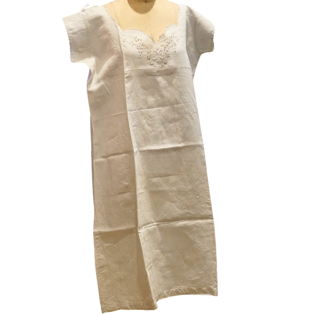 Antique Linen Nightgown with "TC" Embroidery