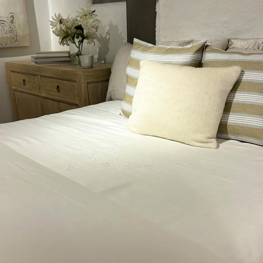 Floral "LY" Embroidered Linen Sheet