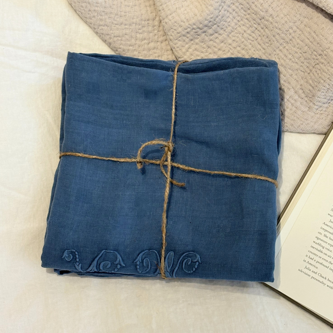 Set of 2 Standard Blue "MR" Embroidered Pillow Cases