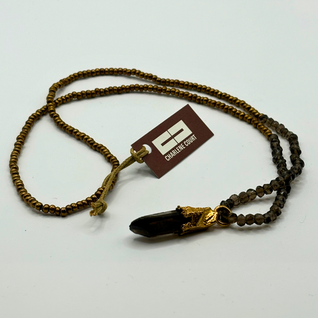 Vintage Smoky Quartz Necklace in 22 Karat Gold