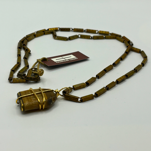 Vintage Tiger Eye with 22 Karat Gold Wire Wrap Necklace