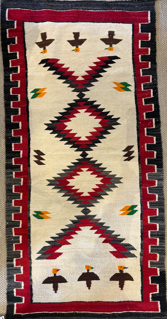 Pictorial Navajo Weaving with Birds on White Background F-10