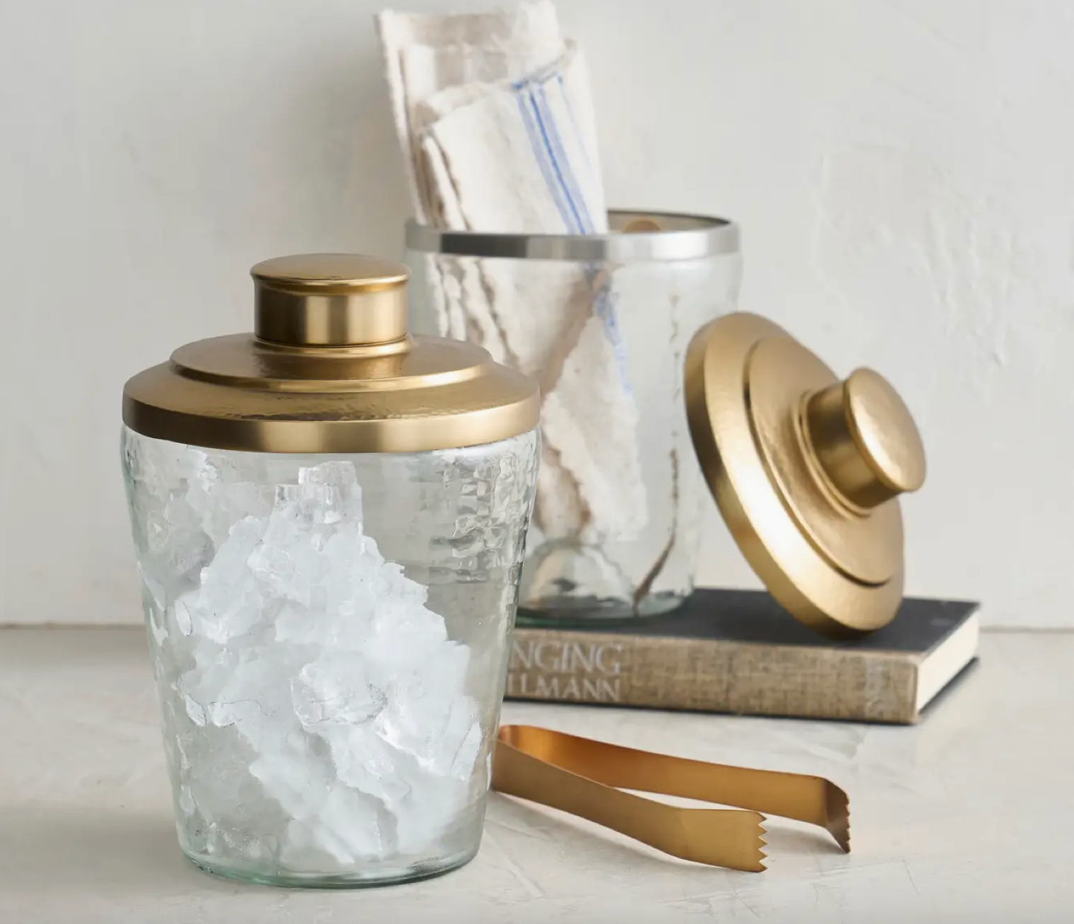 Pebbled Ice Bucket with Tongs