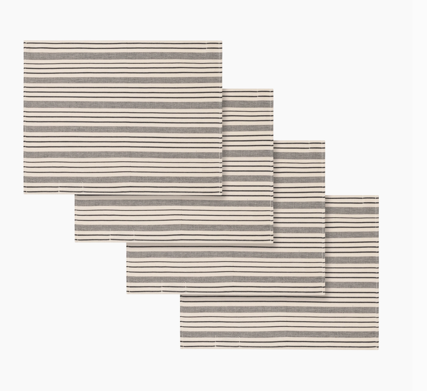 Set of 4 Black and Cream Multi-Striped Placemats