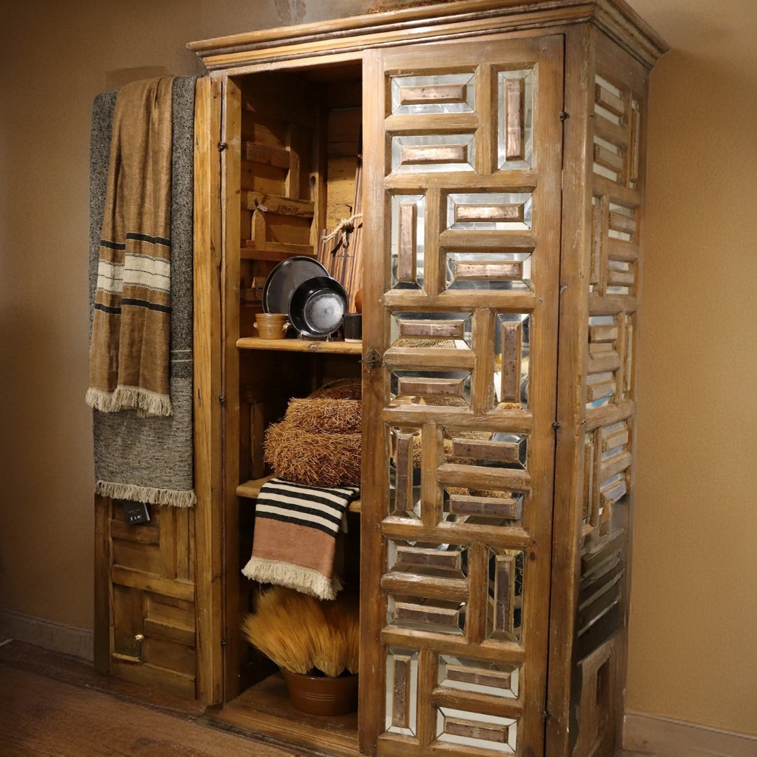 Wooden Mirror Inlay Armoire