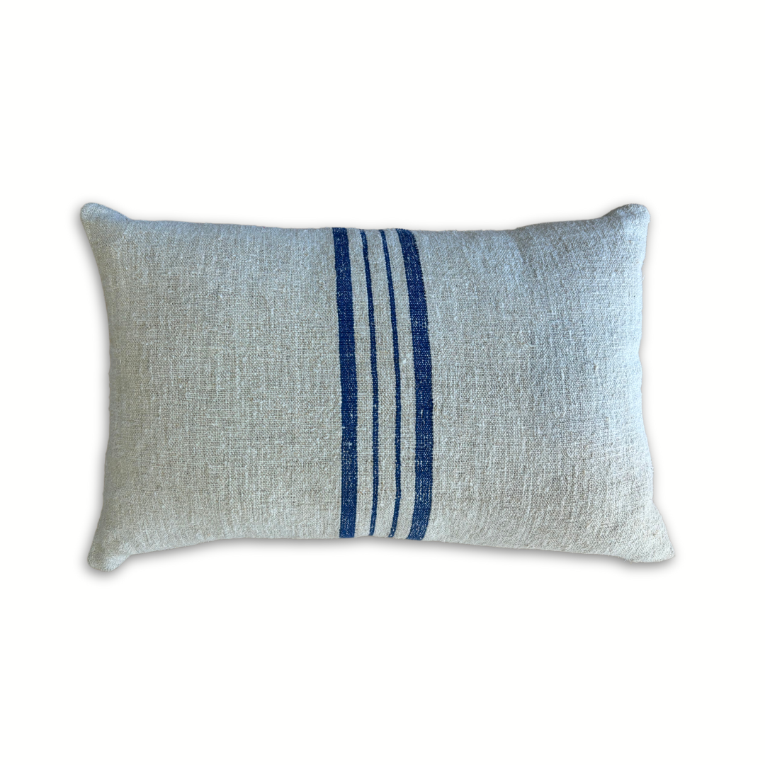 Vintage Blue Striped Grain Sack Lumbar