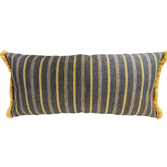 Lemon & Charcoal Striped Outdoor Pillow