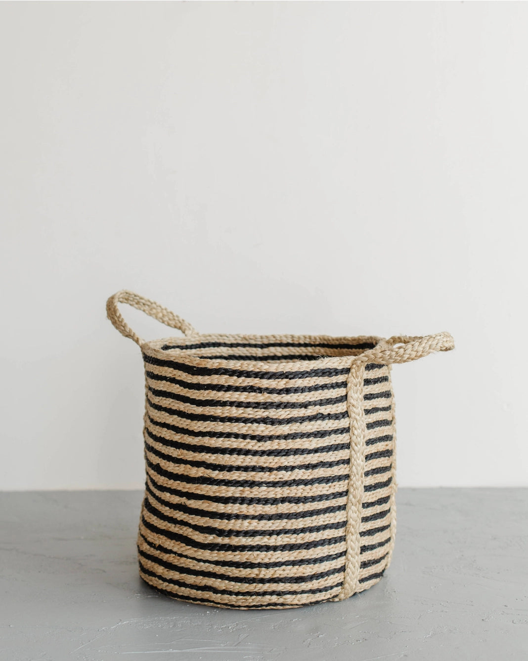 Charcoal Stripe Round Laundry Basket