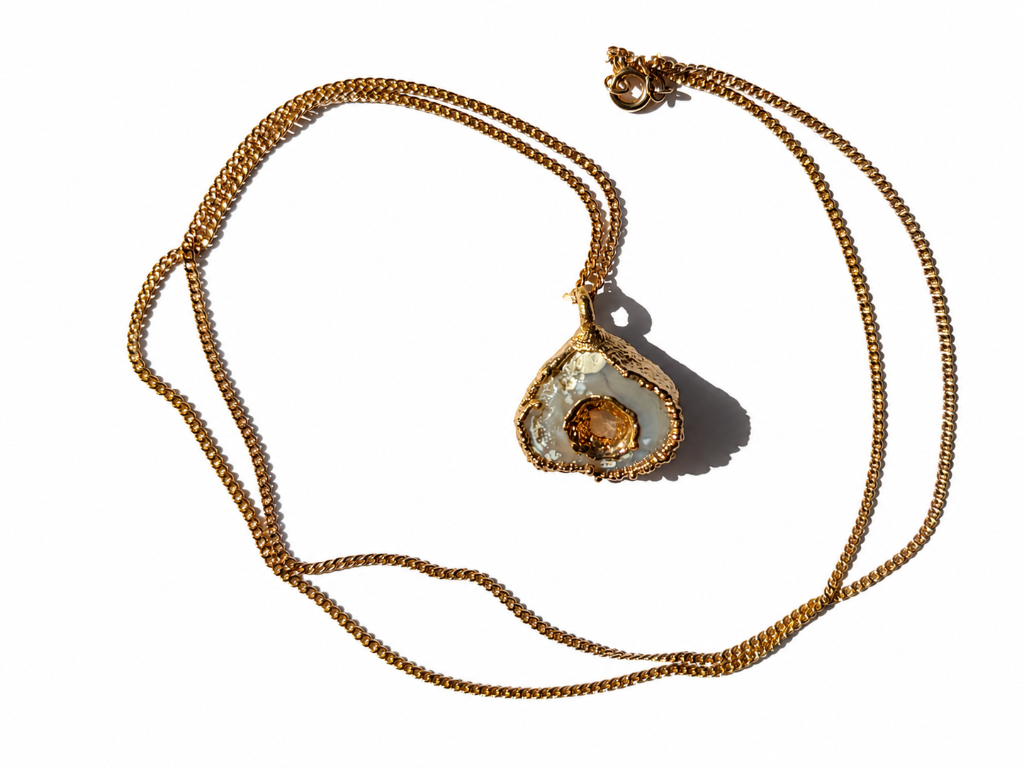 Vintage Agate Necklace with 22K Gold Plated Bezeling