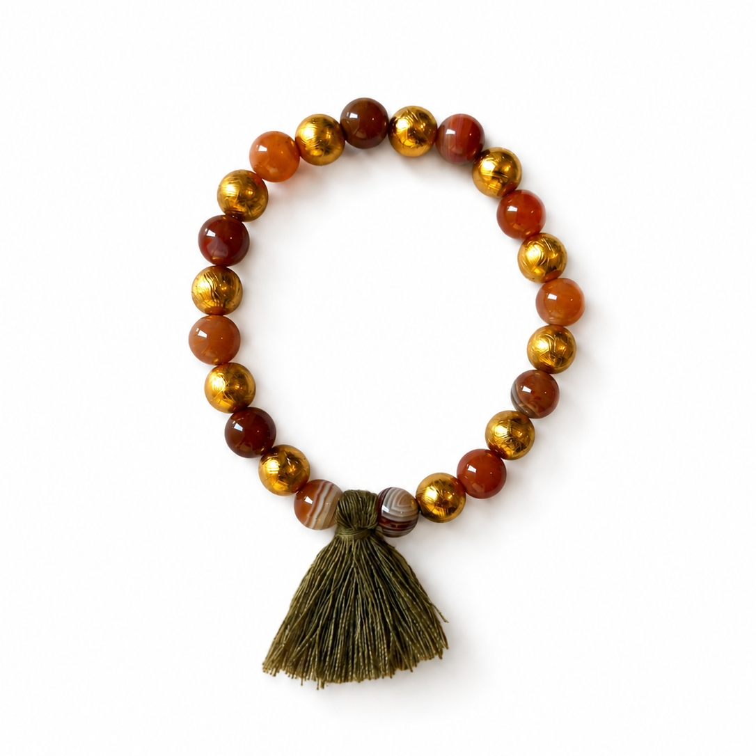 Vintage Agate Bracelet with Silk Tassel