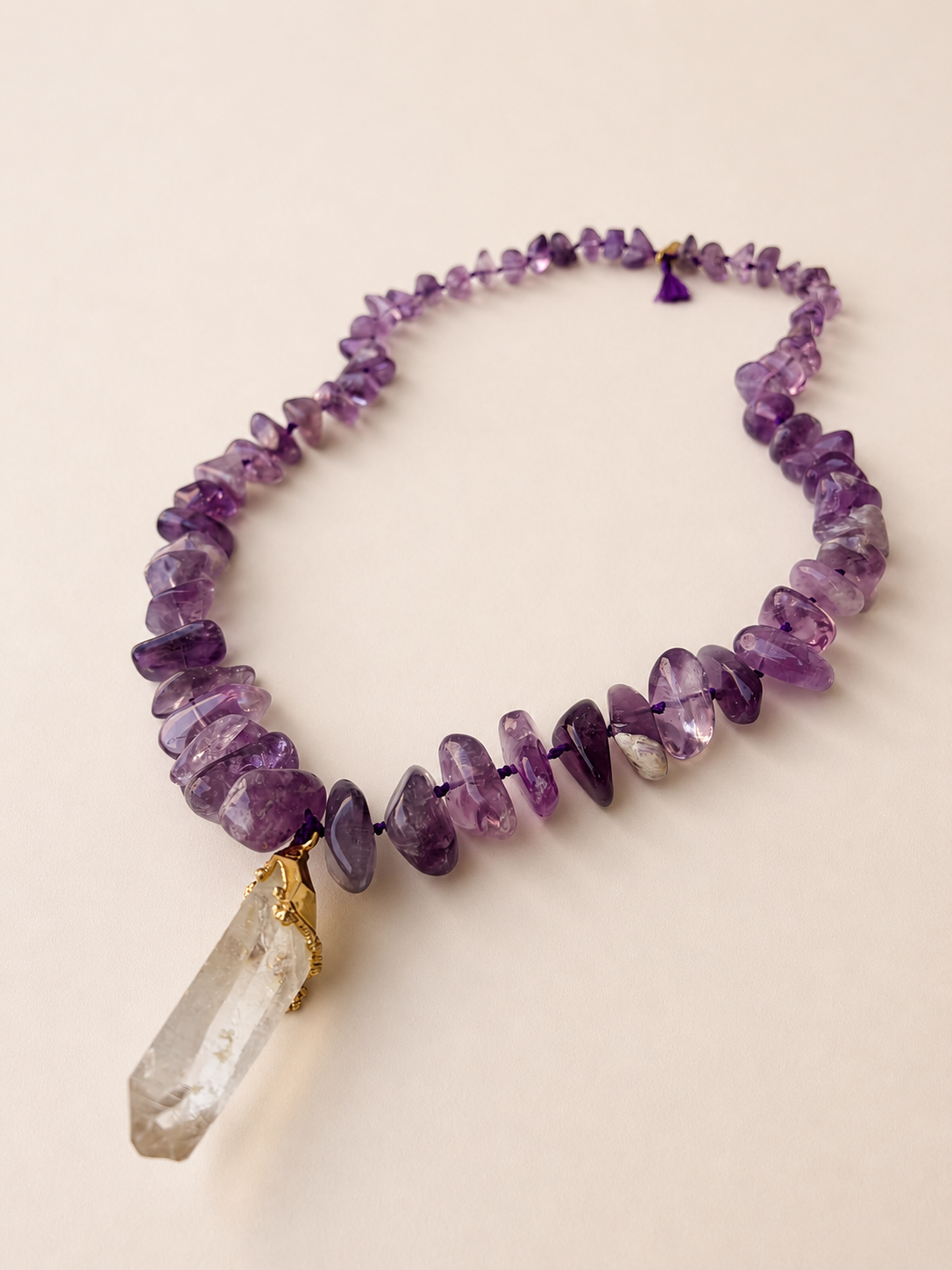 Long Vintage Quartz Amethyst Necklace