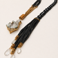 Vintage Quartz 24K Bezel Silk and Bamboo Necklace