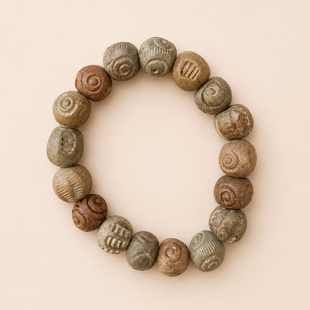 Vintage Clay Carved Beaded Bracelet
