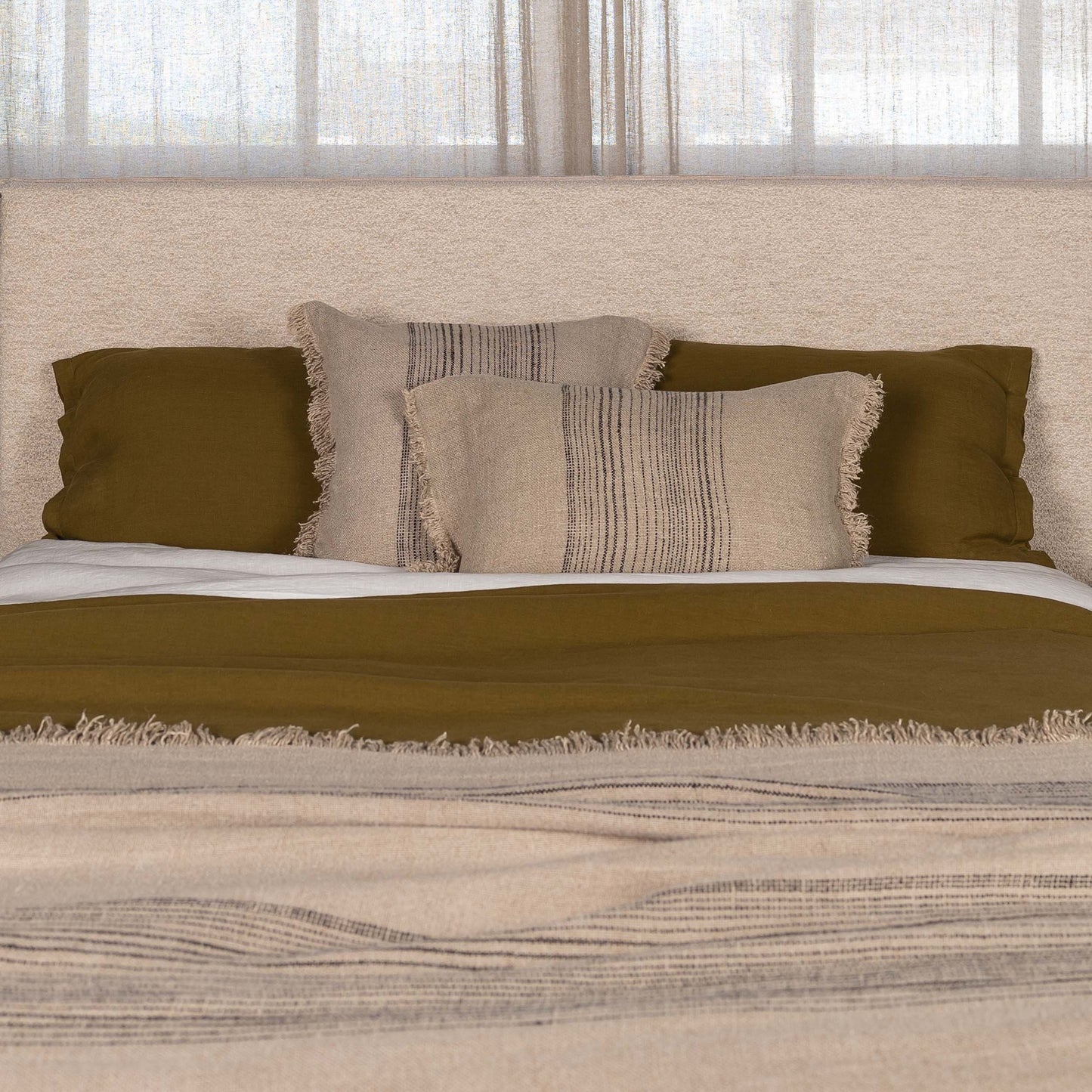 Black Natural Linen Stripe Pillow