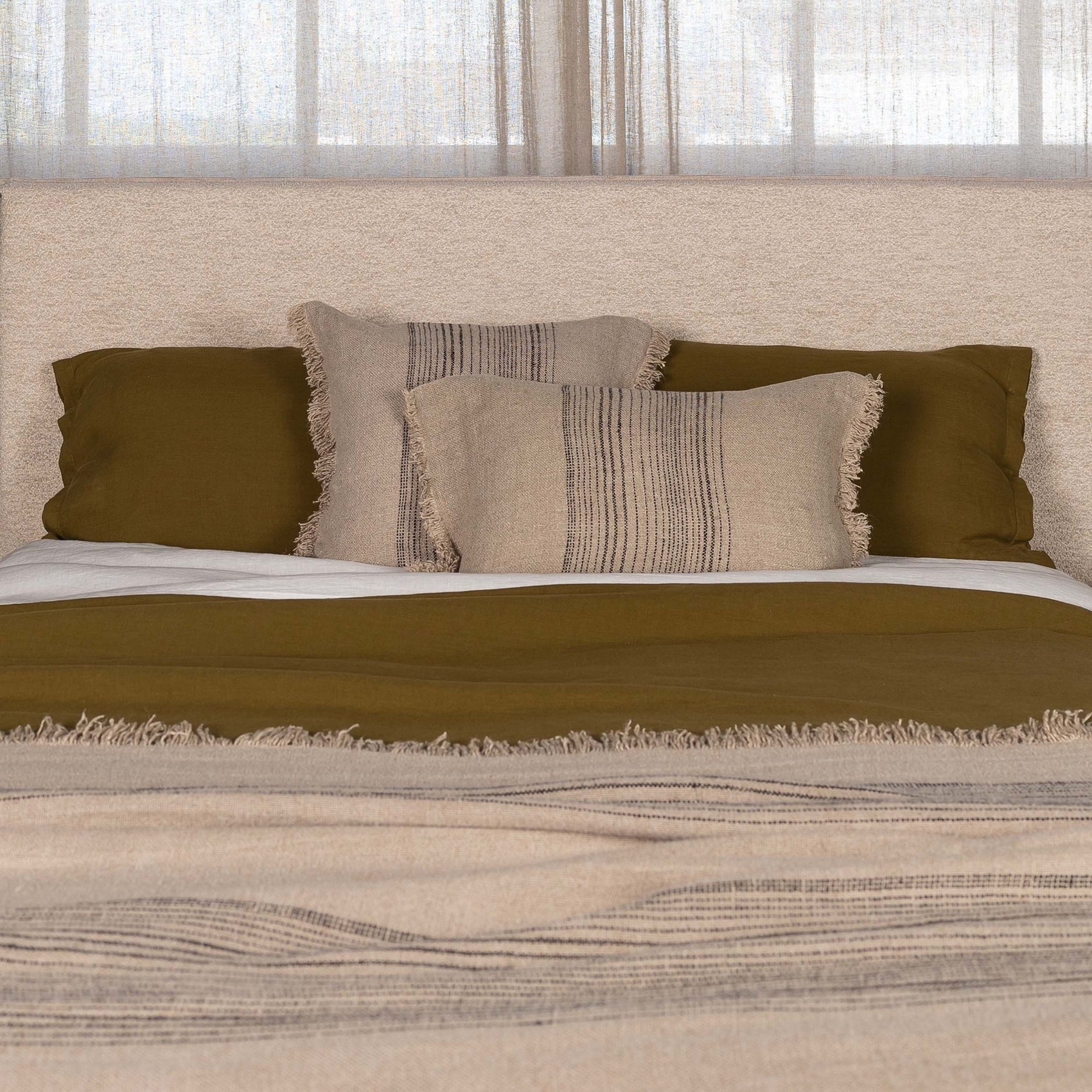Black Natural Linen Stripe Pillow