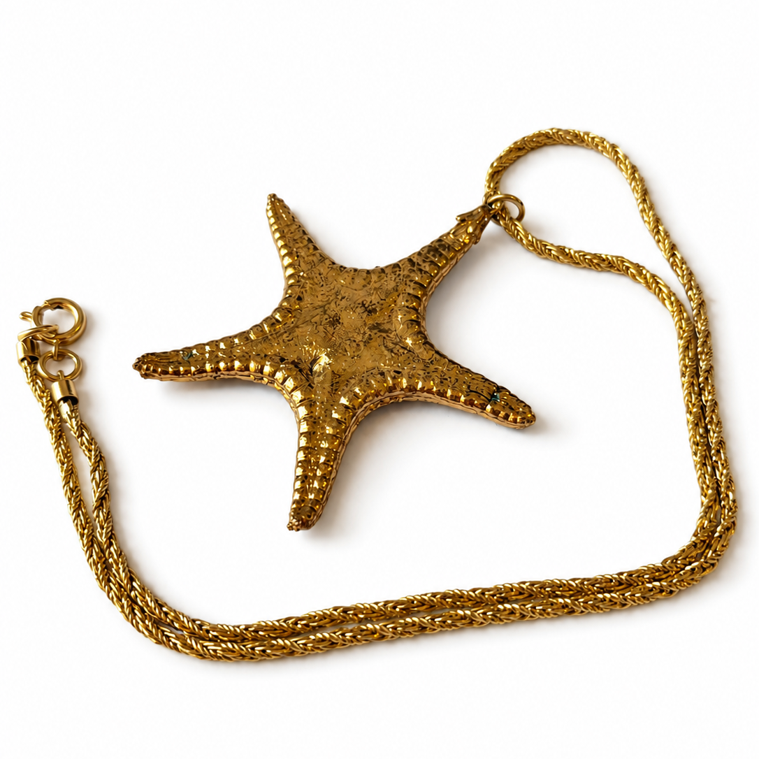 Large Vintage Gold Plated Starfish Necklace