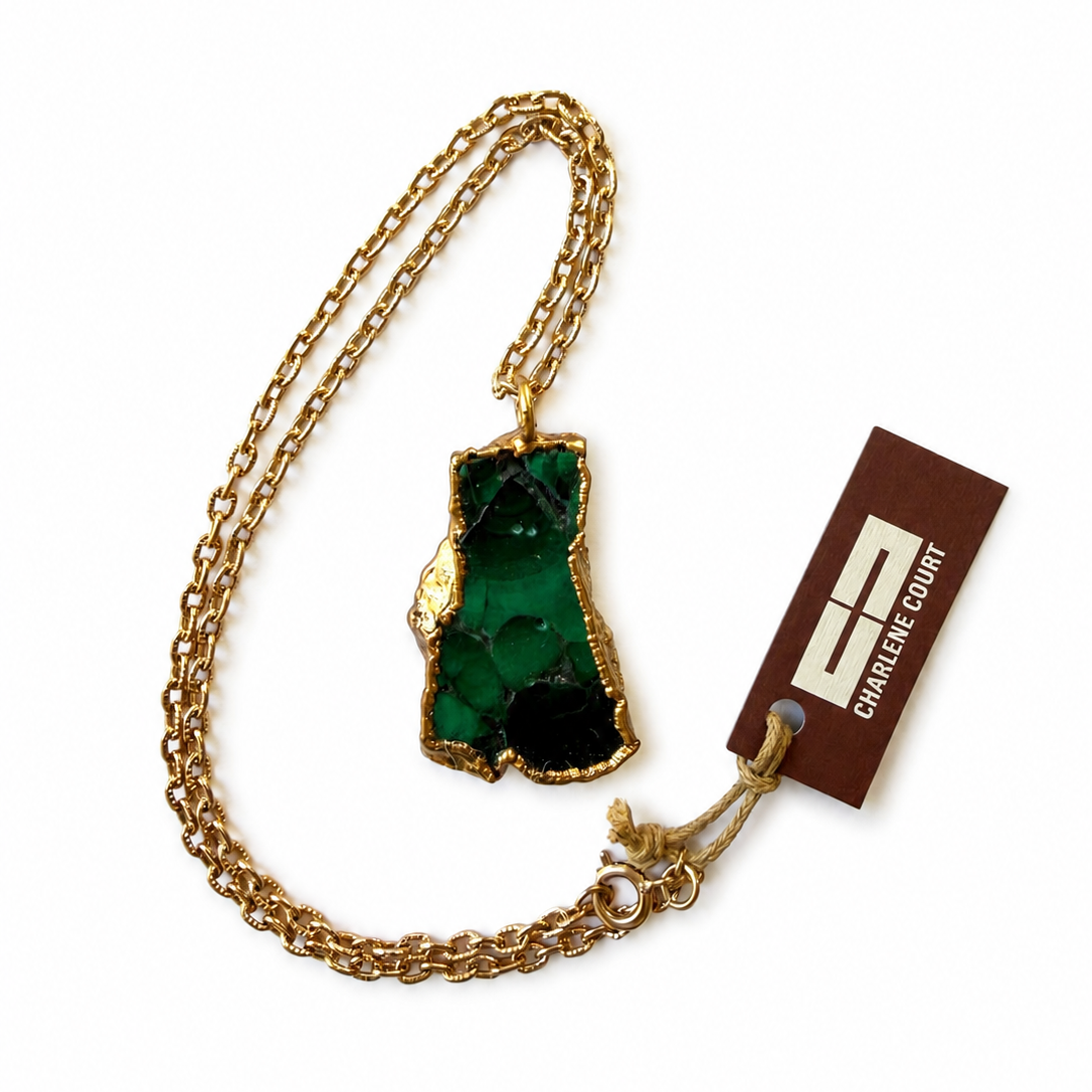 Vintage Gold Plated Malachite Necklace