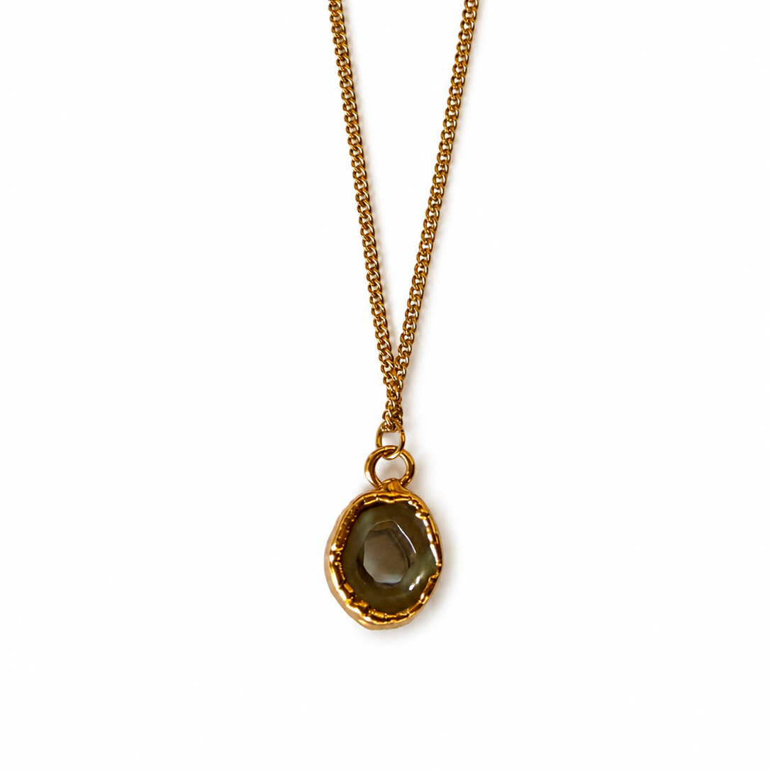 Mini Vintage Agate Gold Bezel Necklace