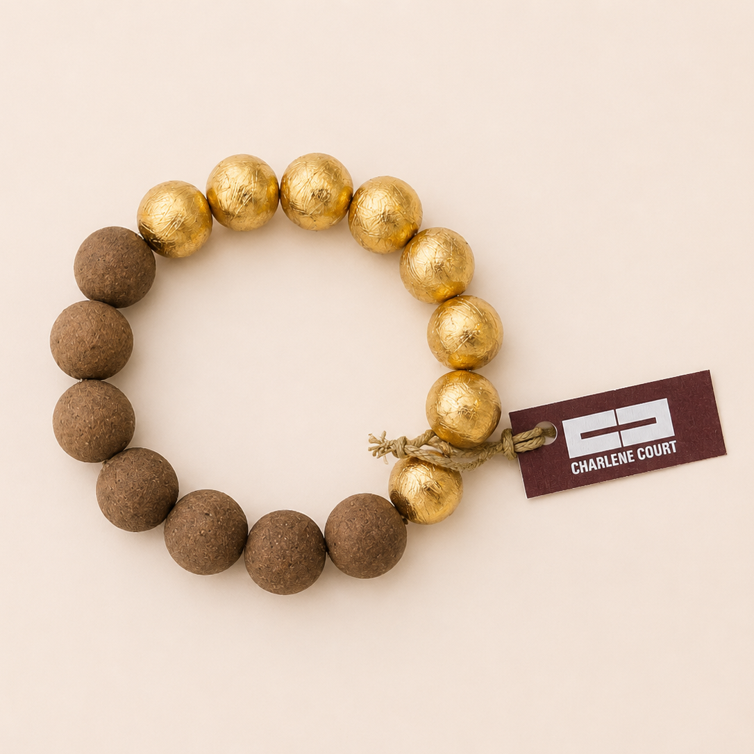 Vintage Gold Plated and Clay Mirror Bracelet