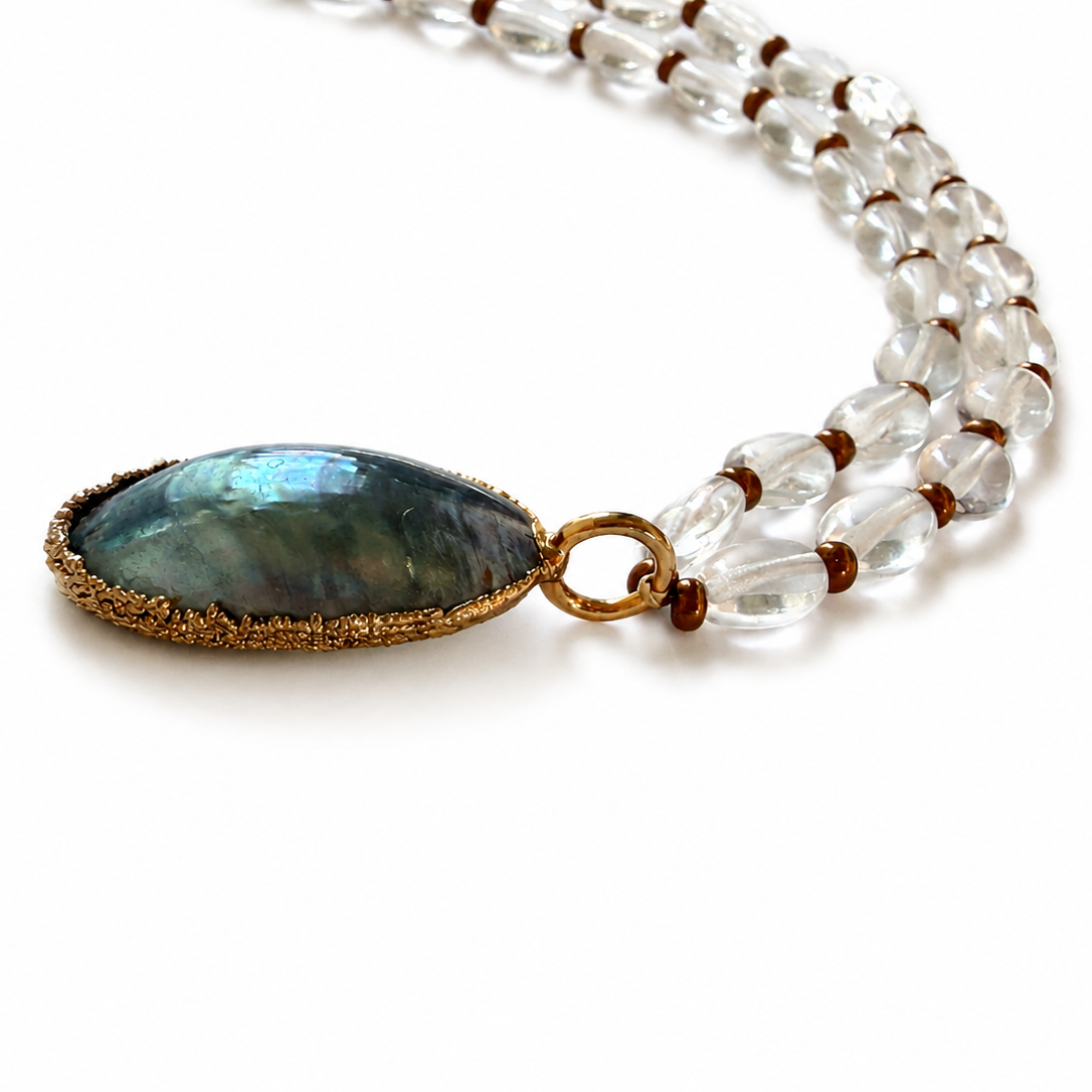 Vintage Quartz Nautilus and Gold Necklace