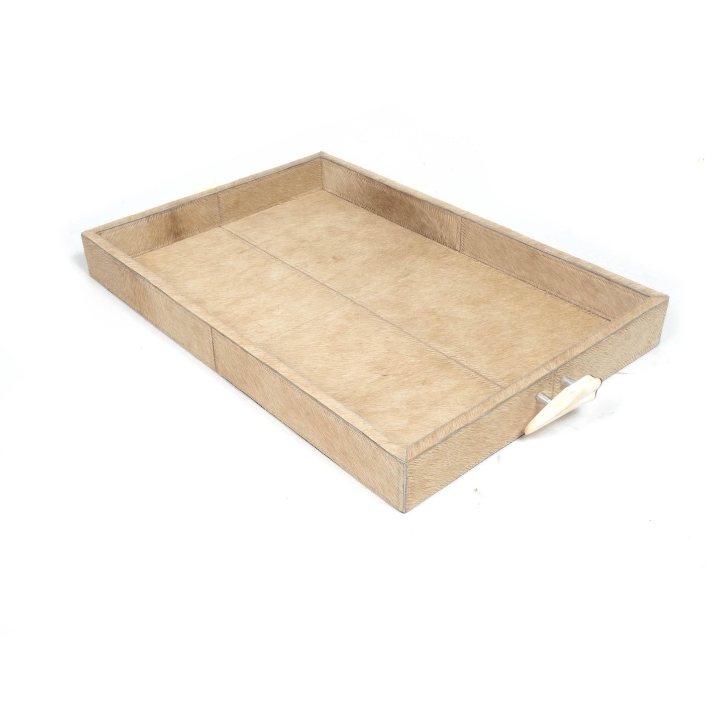 Cream Cow Hide Tray with Warthog Tusk Handles