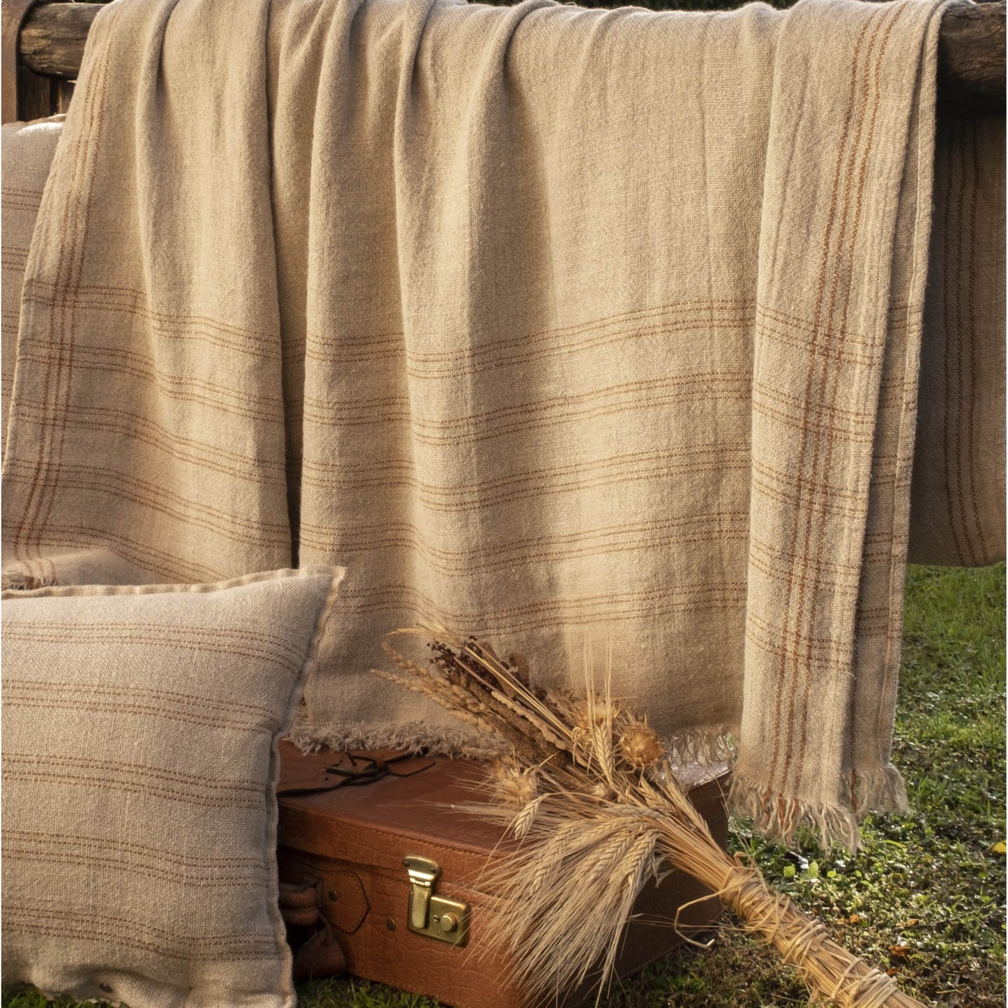 Old Linen Striped Throw