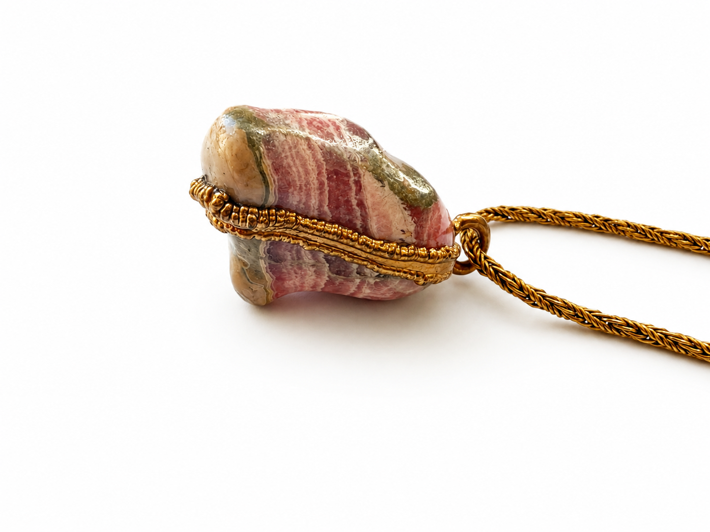 Large Vintage Gold Plated Rhodochrosite Necklace