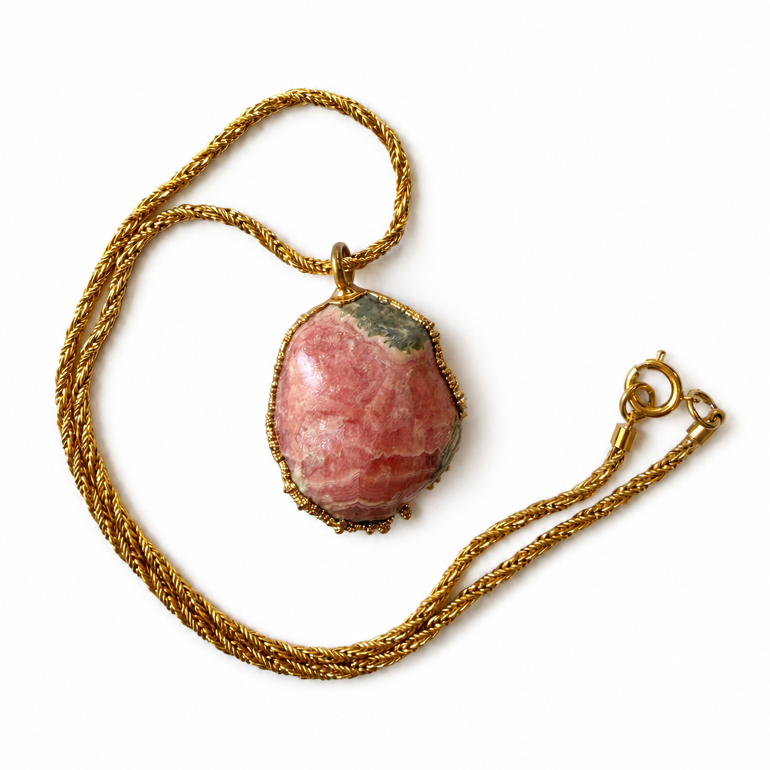 Vintage Gold Plated Rhodochrosite Necklace