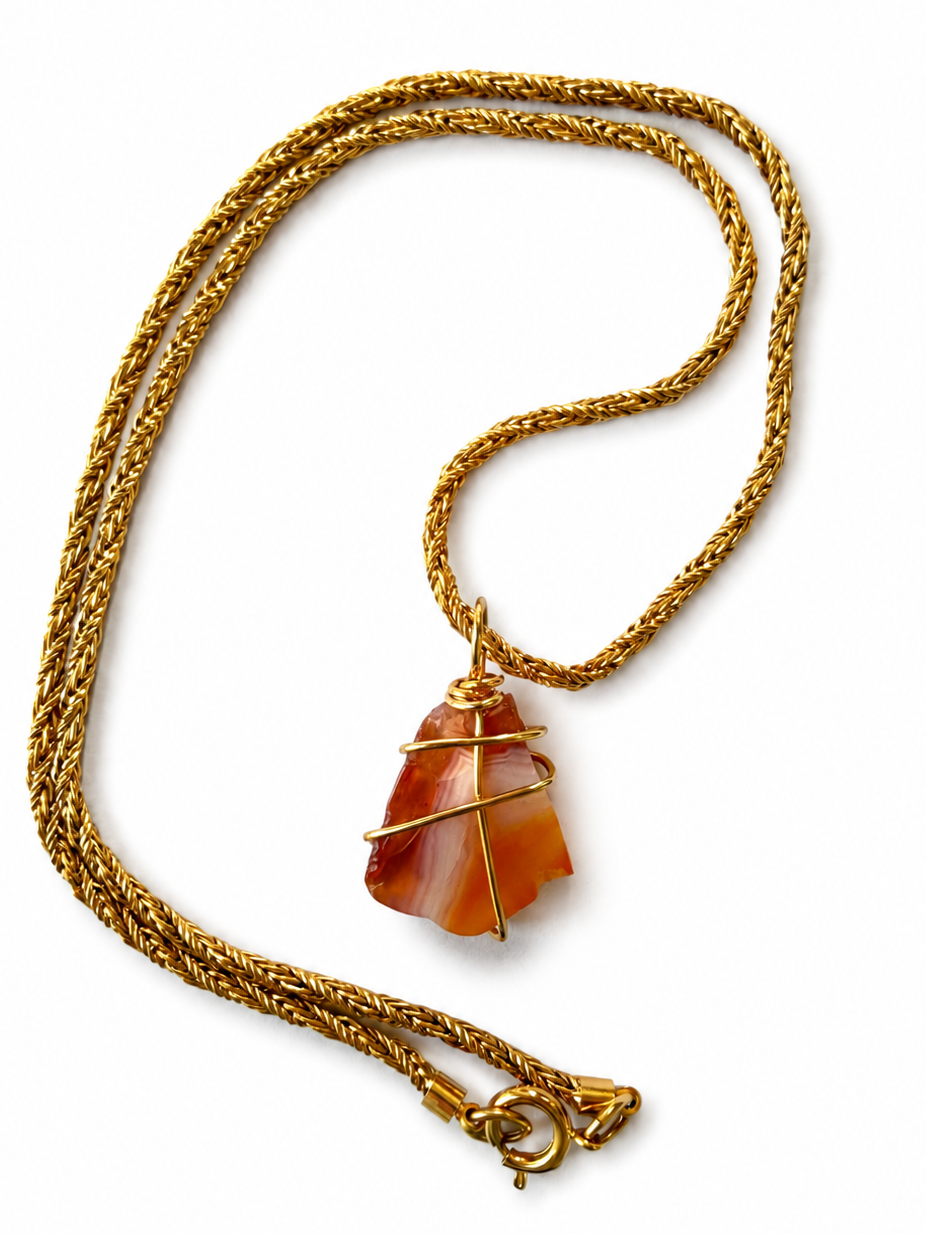 Vintage Rust Agate with Gold Plated Wire Wrap Necklace