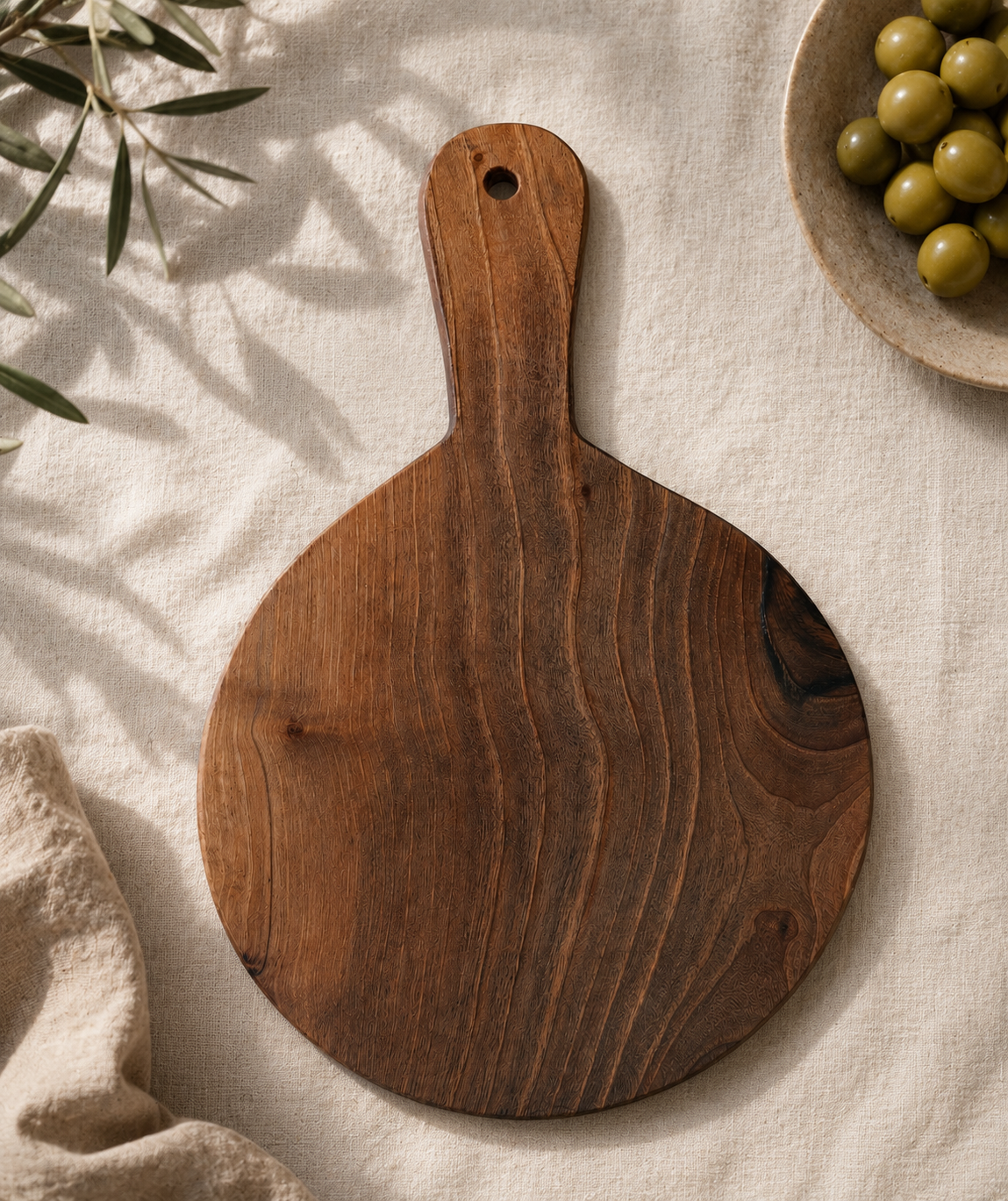 Small Round Handled Walnut Cutting Board