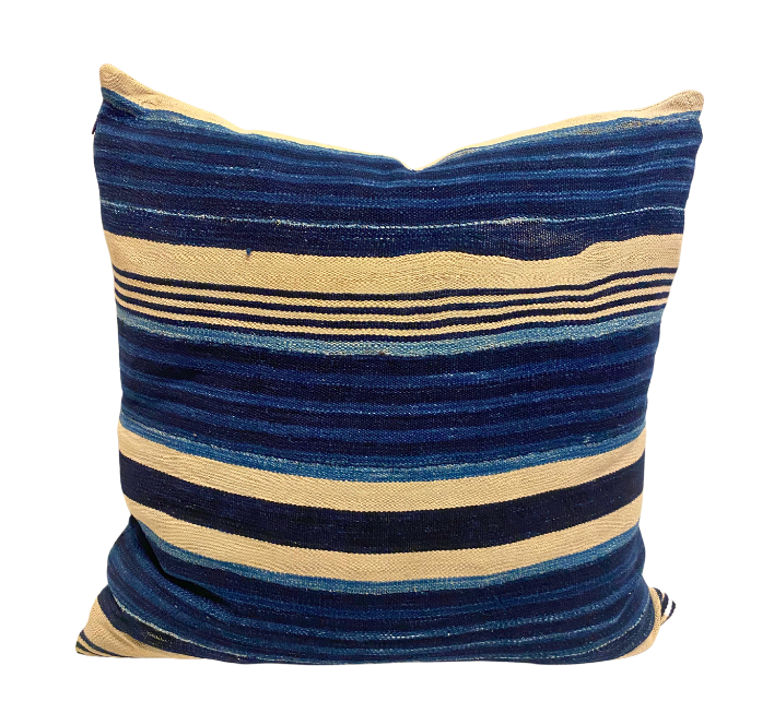 Striped Vintage Indigo Textile Pillow