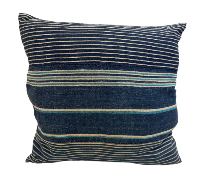 Striped Vintage Indigo Textile Pillow